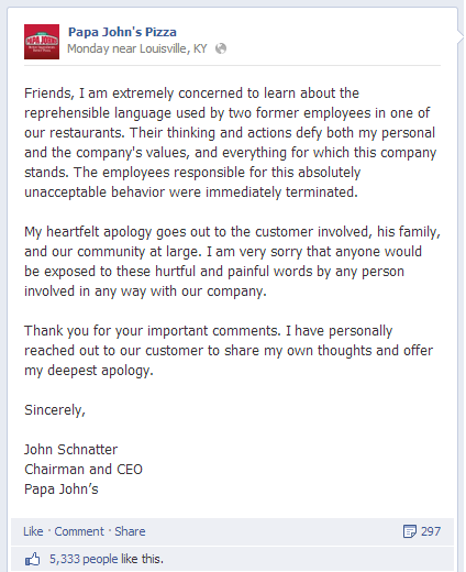 CEO apologizes via Facebook